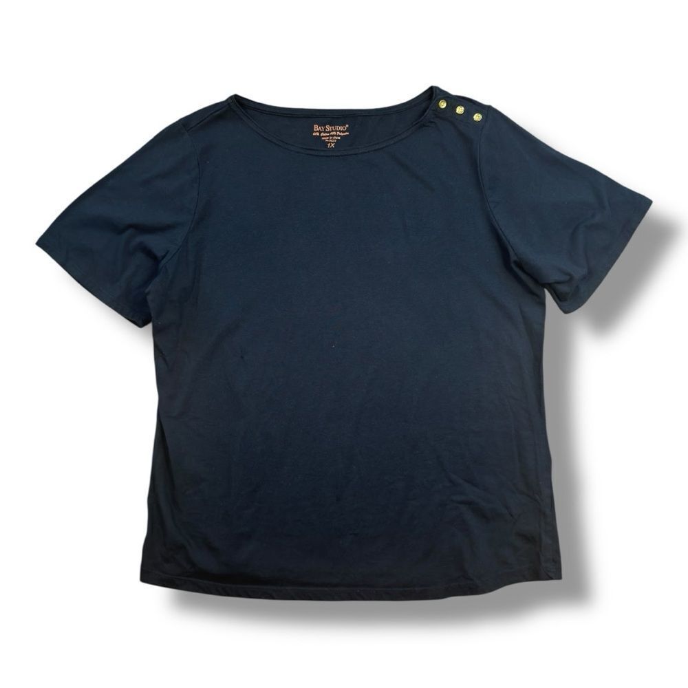 Bay Studio Black Short Sleeve Crew Neck Tee Sz 1 X